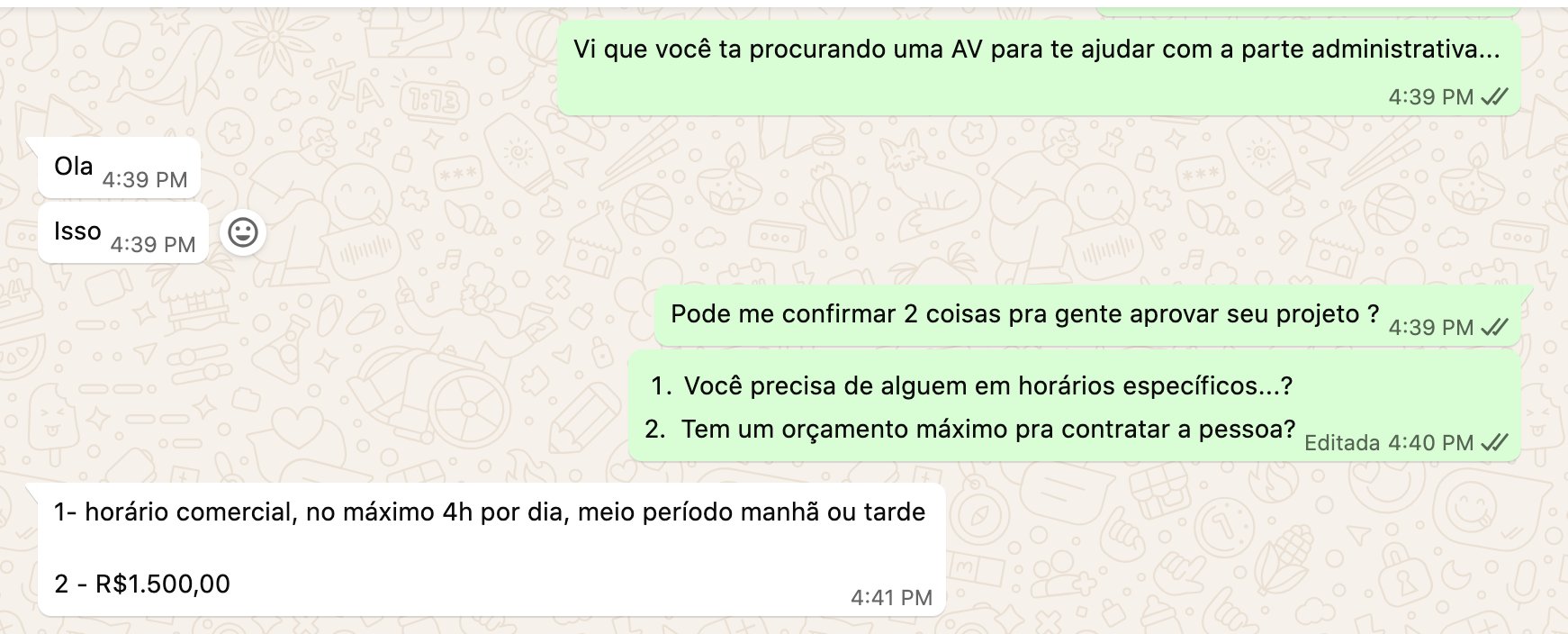 Conversa de captação com cliente no WhatsApp